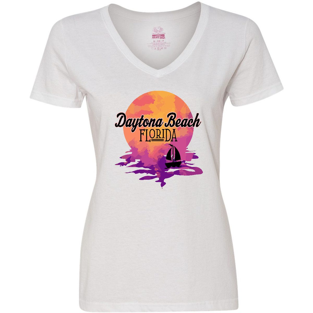 Inktastic Daytona Beach Florida Sunset Women's V-Neck T-Shirt Travel Souvenir - Picture 5 of 5