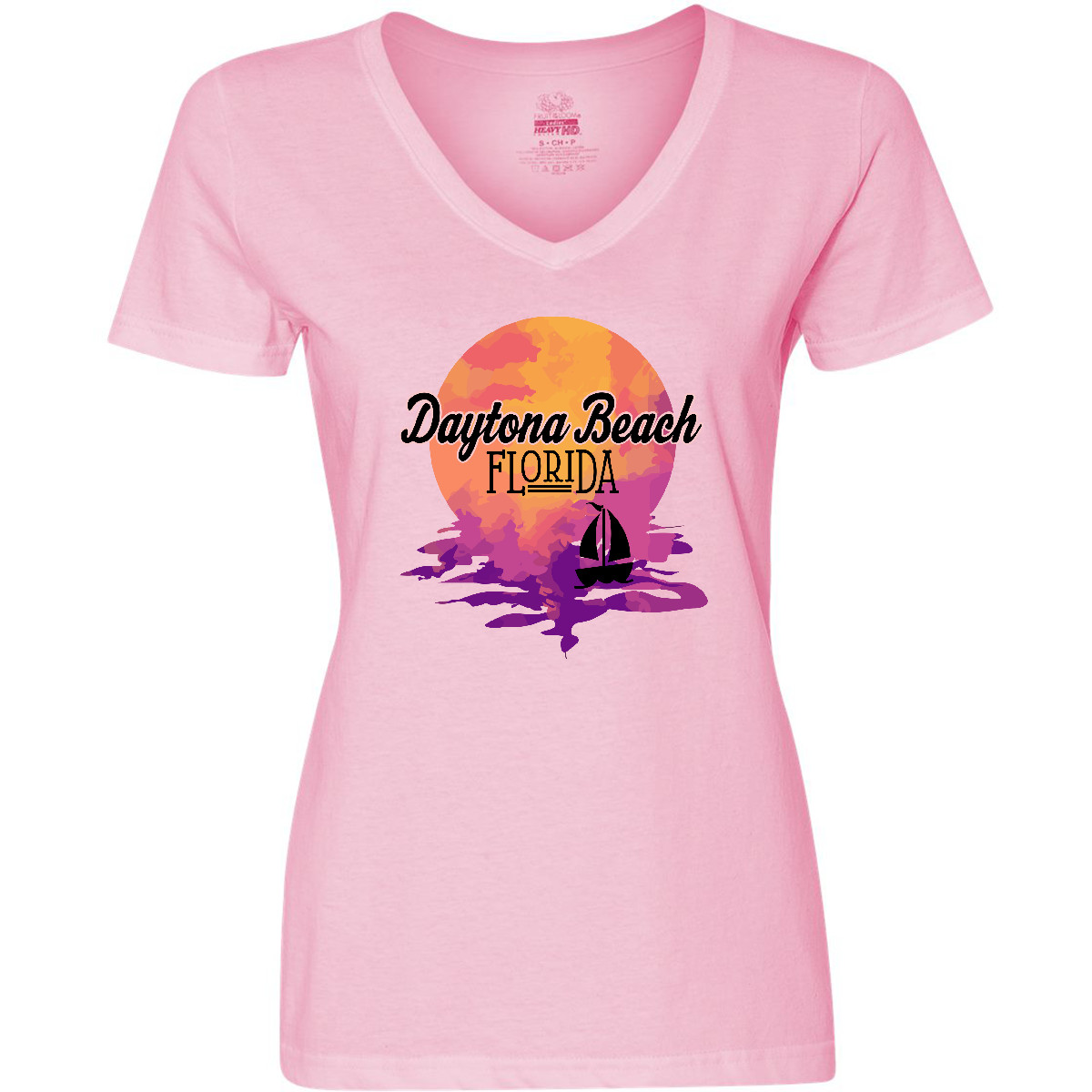 Inktastic Daytona Beach Florida Sunset Women's V-Neck T-Shirt Travel Souvenir - Picture 4 of 5