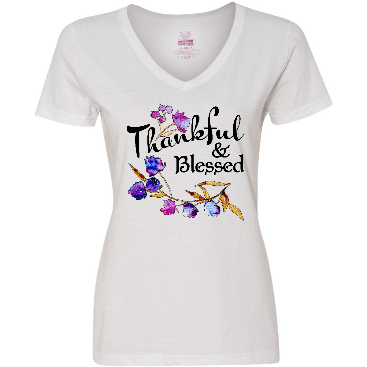 Inktastic Thankful And Blessed Inspirational Saying With Women's V-Neck T-Shirt