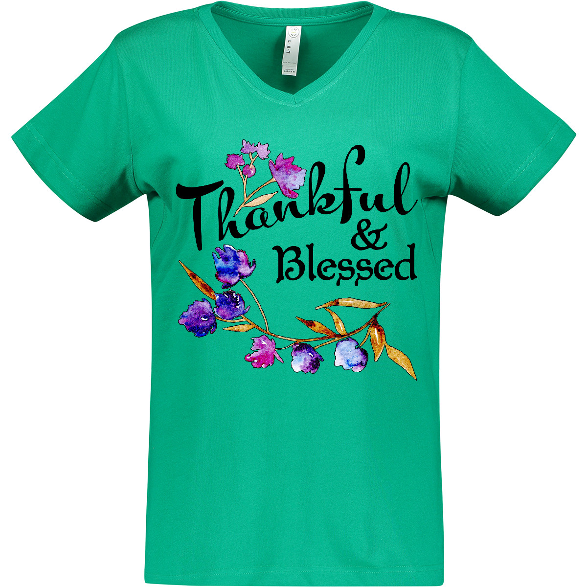 Inktastic Thankful And Blessed Inspirational Saying With Women's V-Neck T-Shirt