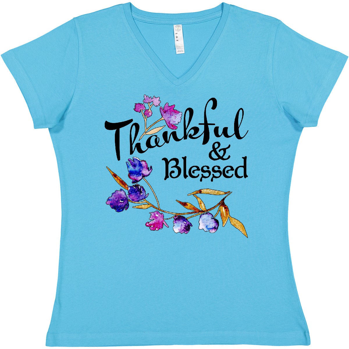 Inktastic Thankful And Blessed Inspirational Saying With Women's V-Neck T-Shirt