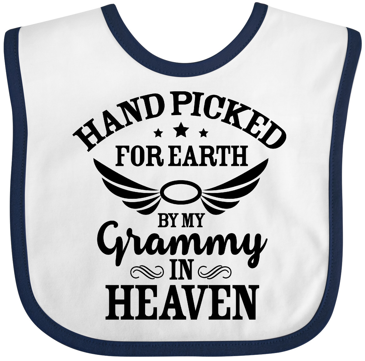 Inktastic Handpicked For Earth By My Grammy In Heaven With Angel Wings Baby Bib - Picture 8 of 10