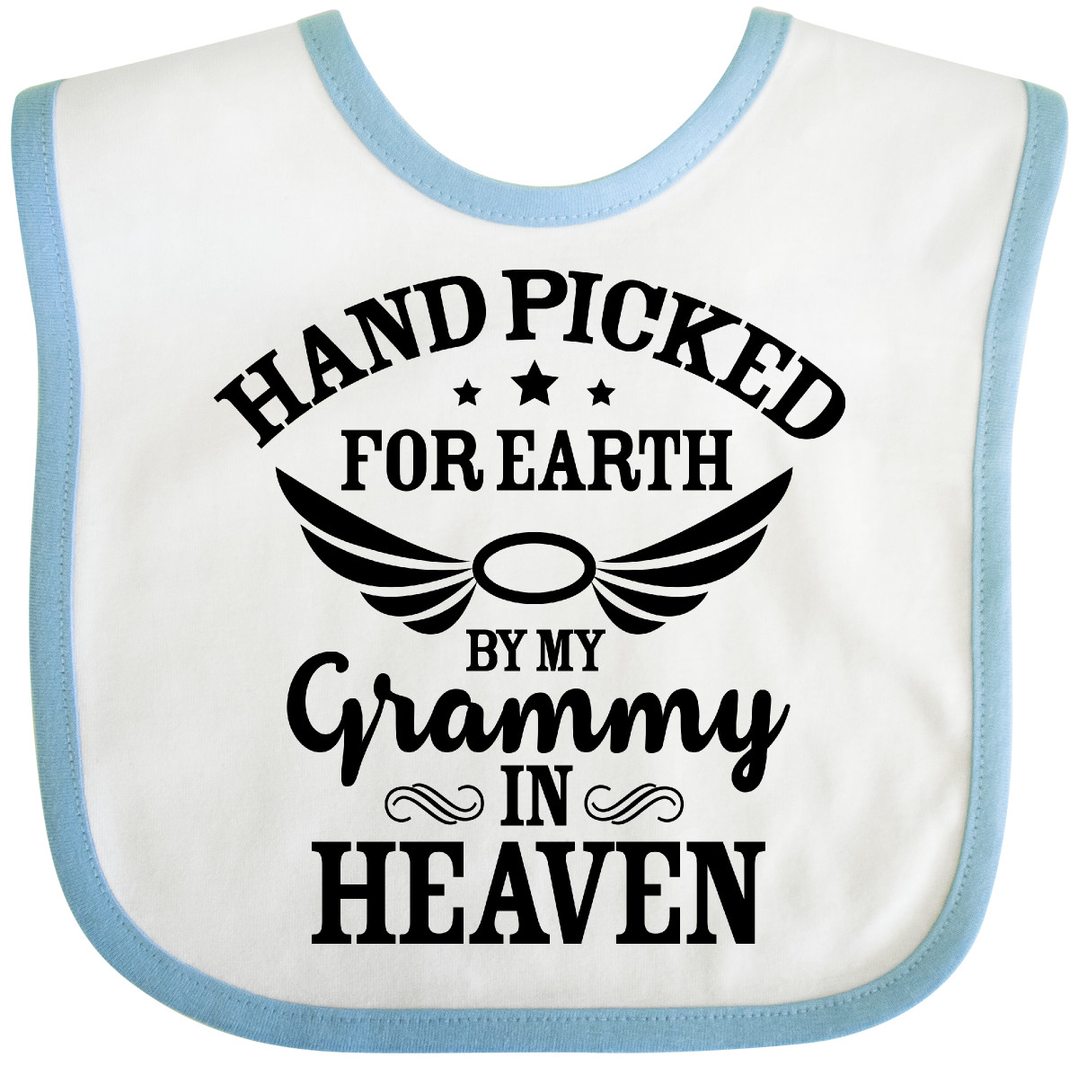 Inktastic Handpicked For Earth By My Grammy In Heaven With Angel Wings Baby Bib - Picture 7 of 10