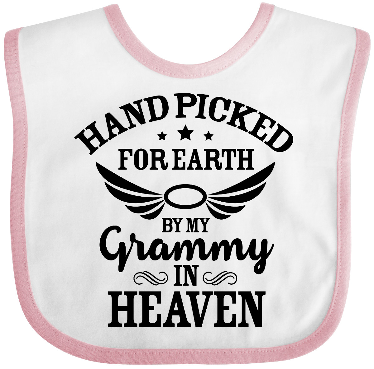 Inktastic Handpicked For Earth By My Grammy In Heaven With Angel Wings Baby Bib - Picture 9 of 10