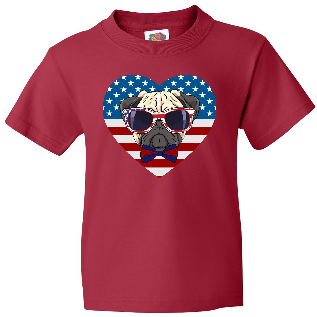 Inktastic Pug Dog Patriotic US Flag Heart Youth T-Shirt Of America Dogs Pets Tee - Picture 5 of 8