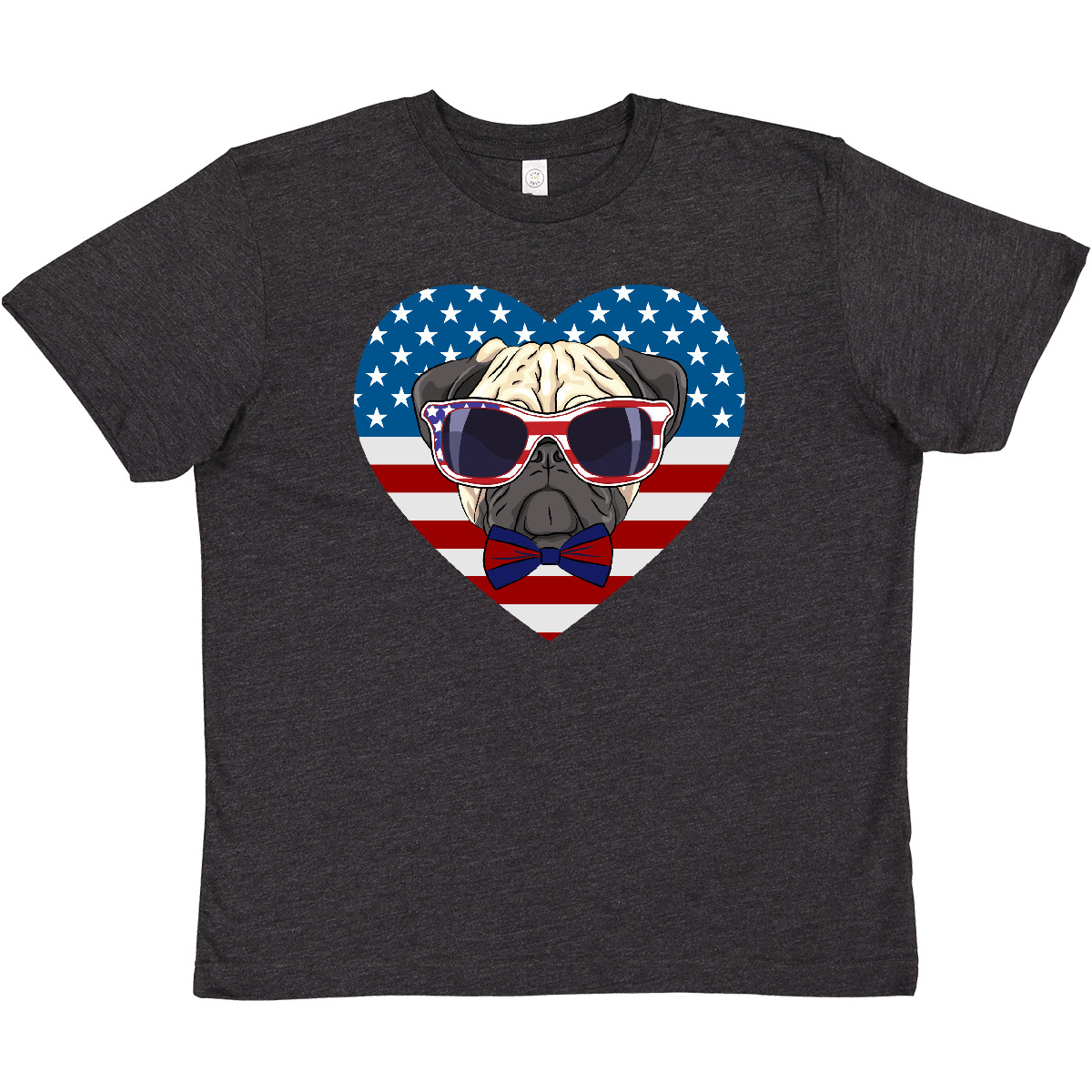 Inktastic Pug Dog Patriotic US Flag Heart Youth T-Shirt Of America Dogs Pets Tee - Picture 6 of 8