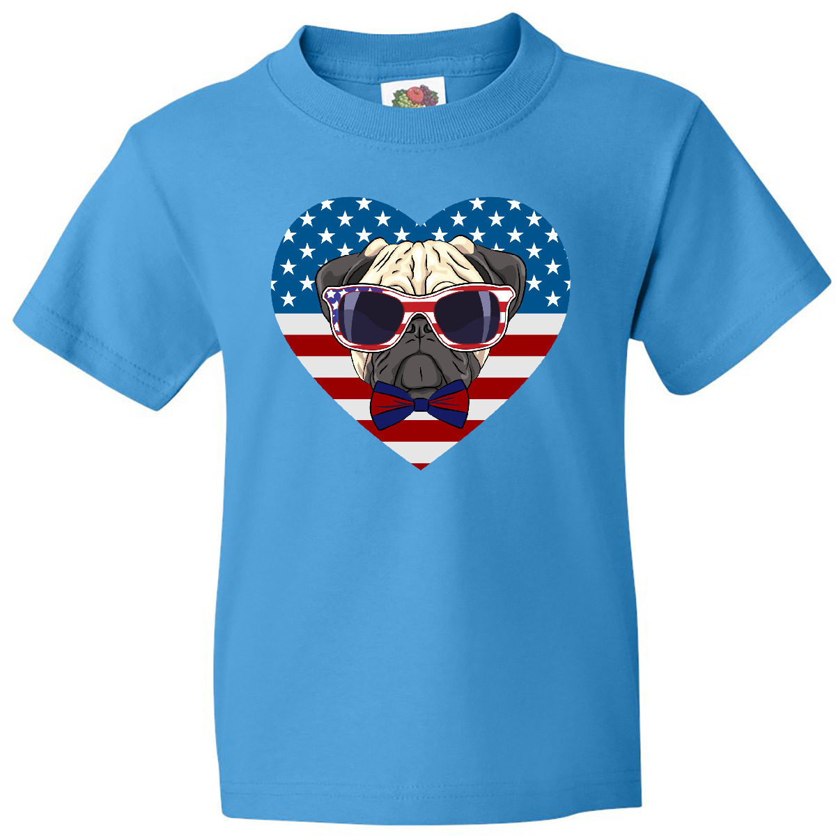 Inktastic Pug Dog Patriotic US Flag Heart Youth T-Shirt Of America Dogs Pets Tee - Picture 4 of 8