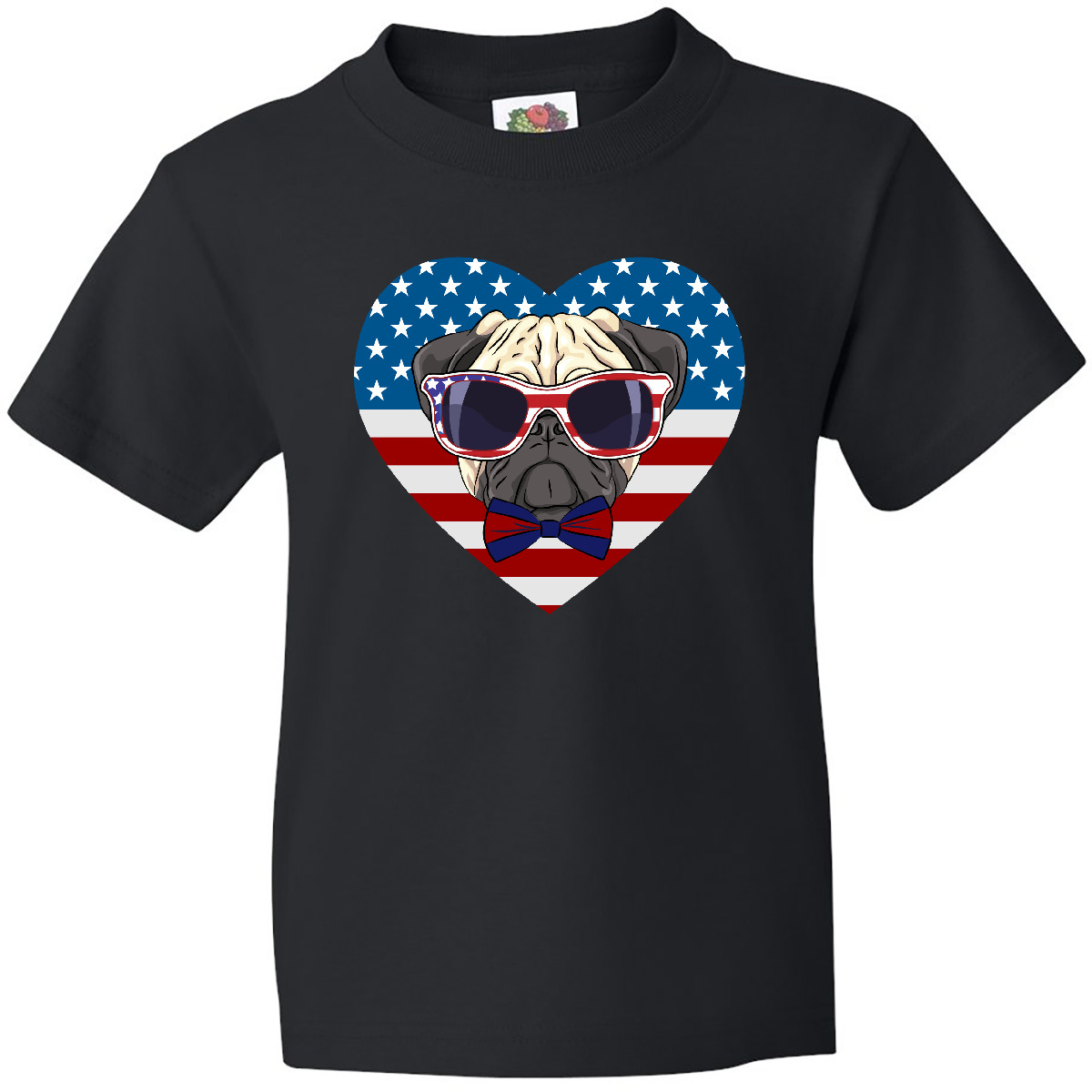 Inktastic Pug Dog Patriotic US Flag Heart Youth T-Shirt Of America Dogs Pets Tee - Picture 2 of 8