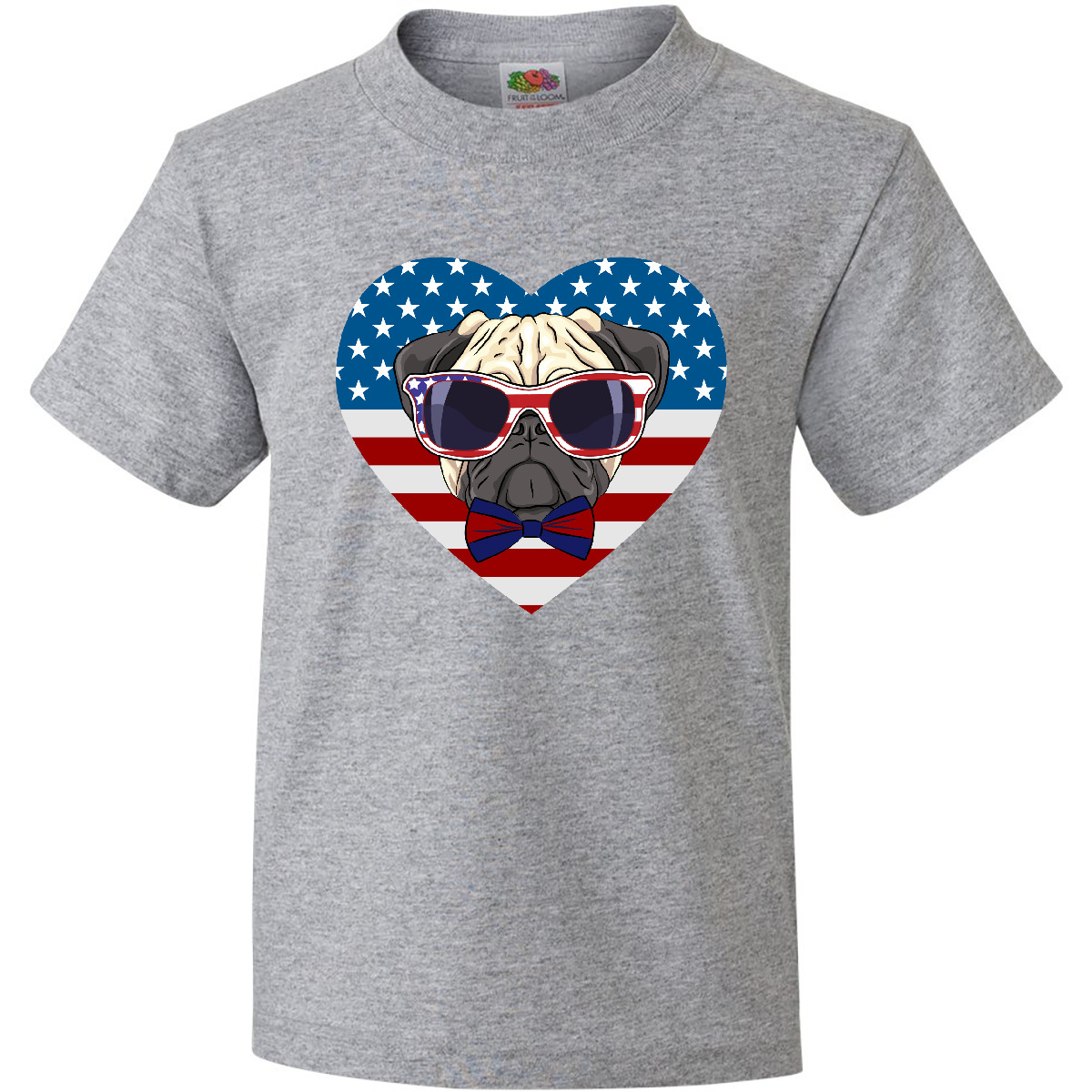Inktastic Pug Dog Patriotic US Flag Heart Youth T-Shirt Of America Dogs Pets Tee - Picture 3 of 8