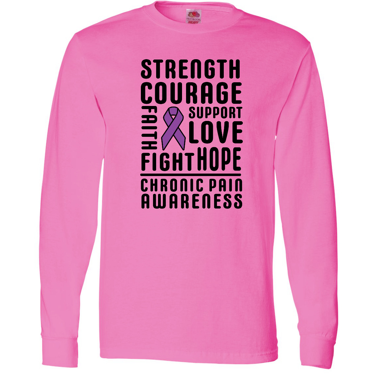 Inktastic Chronic Pain Awareness Strength Courage And Long Sleeve T-Shirt Month
