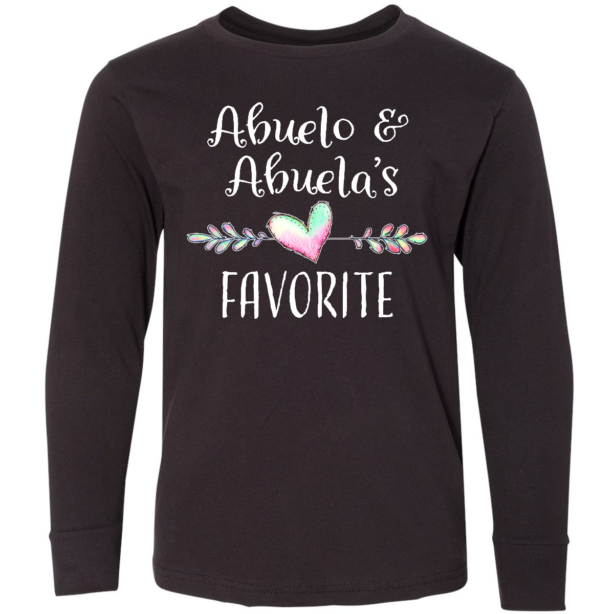 Inktastic Abuelo And Abuelas Favorite- Heart Youth Long Sleeve T-Shirt Abuela - Picture 2 of 4