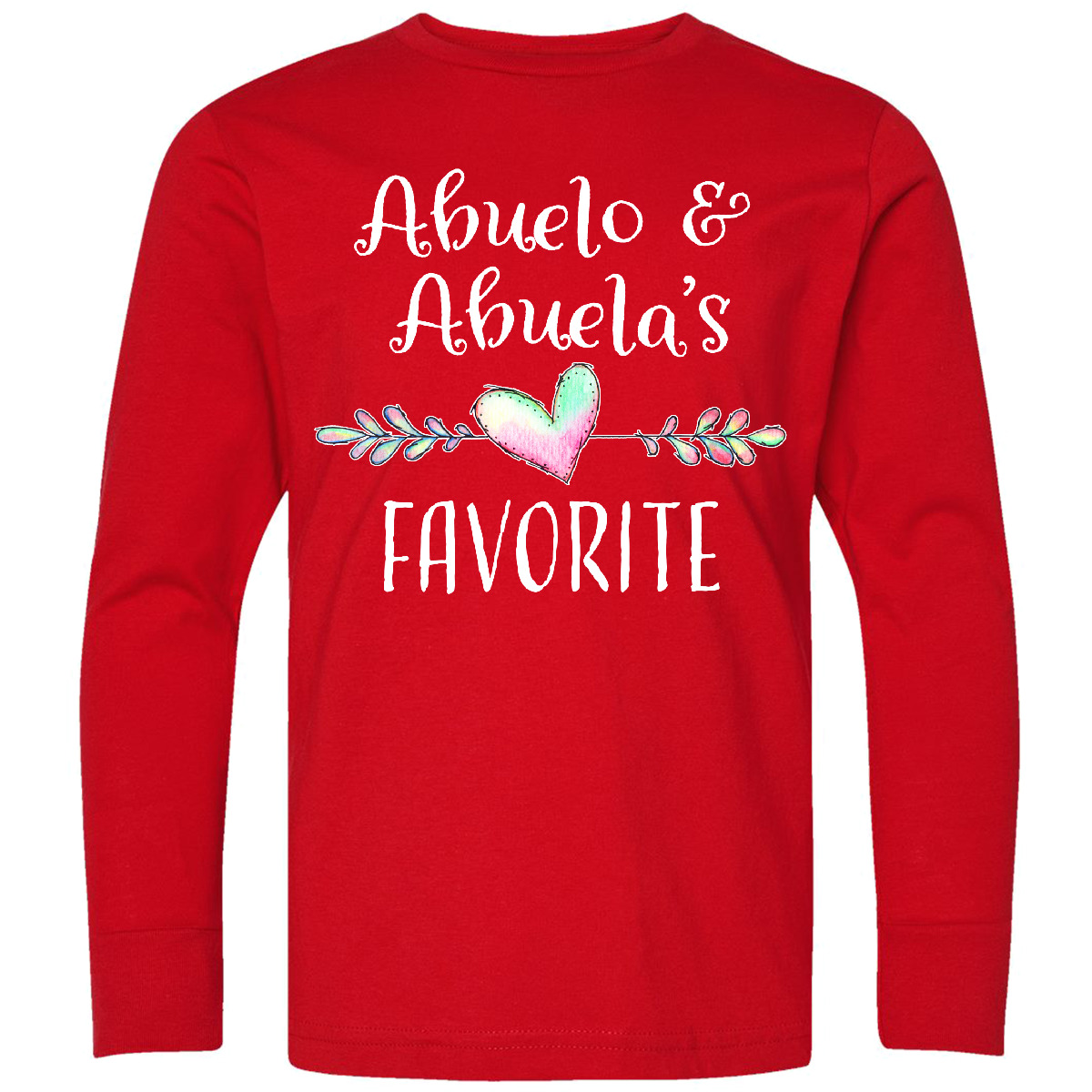 Inktastic Abuelo And Abuelas Favorite- Heart Youth Long Sleeve T-Shirt Abuela - Picture 4 of 4