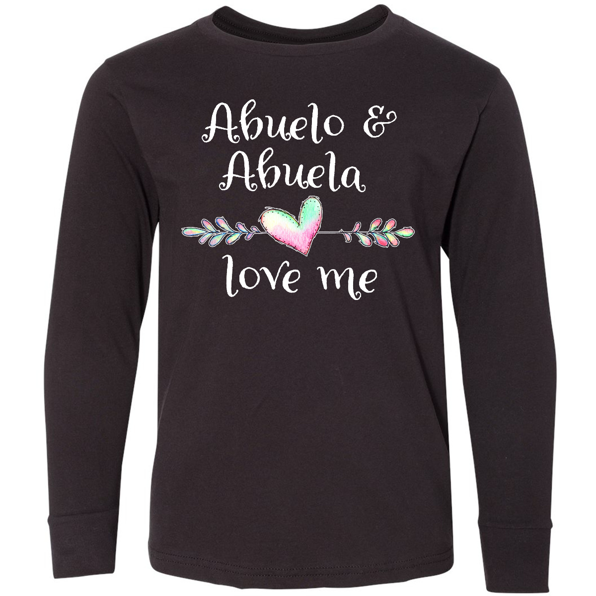 Inktastic Abuelo And Abuela Love Me- Heart Grandchild Youth Long Sleeve T-Shirt - Picture 2 of 4