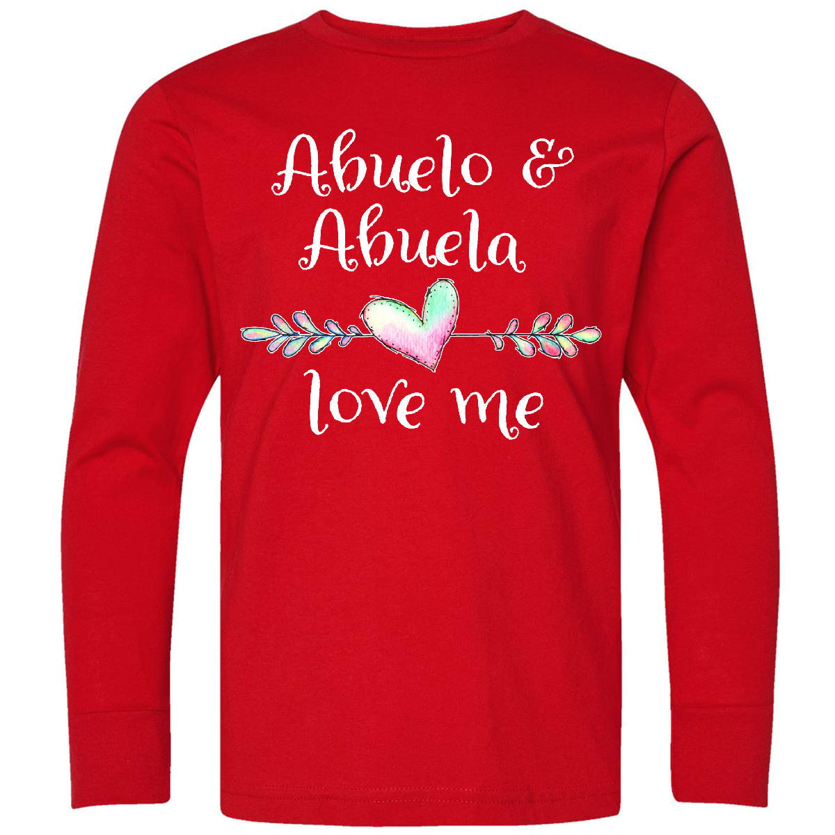 Inktastic Abuelo And Abuela Love Me- Heart Grandchild Youth Long Sleeve T-Shirt - Picture 4 of 4