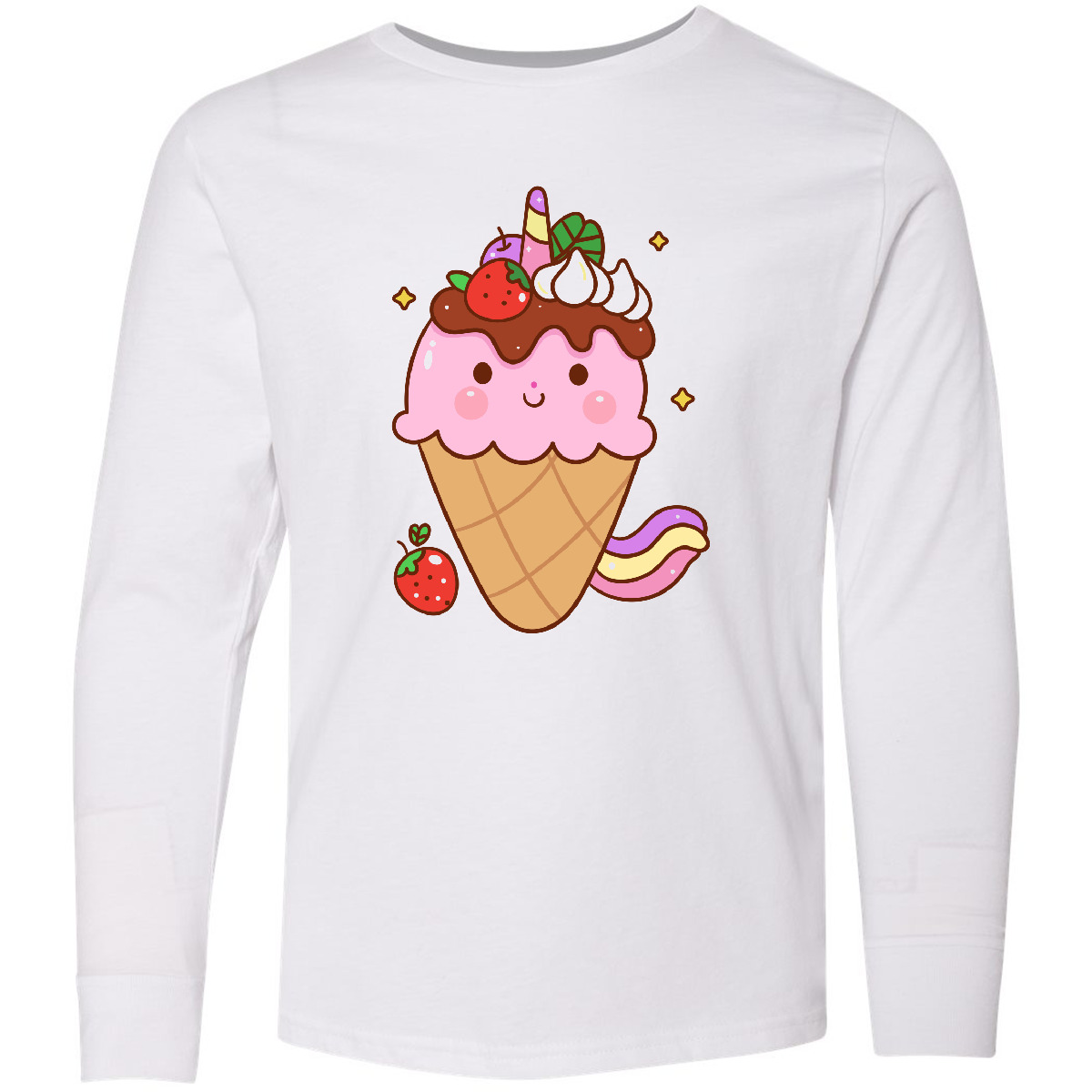 Inktastic Kawaii Ice Cream Cone Youth Long Sleeve T-Shirt Strawberry Girl Cute - Picture 6 of 6