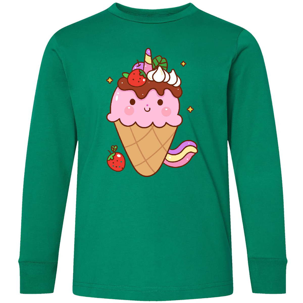 Inktastic Kawaii Ice Cream Cone Youth Long Sleeve T-Shirt Strawberry Girl Cute - Picture 4 of 6