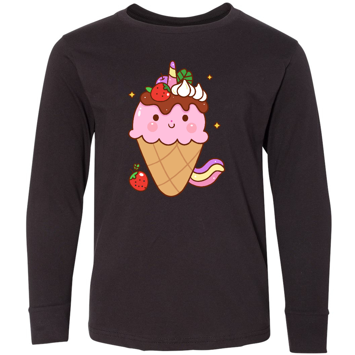 Inktastic Kawaii Ice Cream Cone Youth Long Sleeve T-Shirt Strawberry Girl Cute - Picture 2 of 6