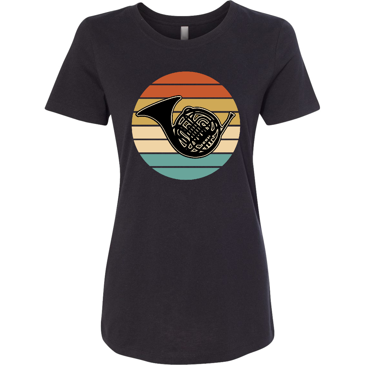 Inktastic French Horn Retro Music Sunset Women’s T-Shirt Player Musical Vintage