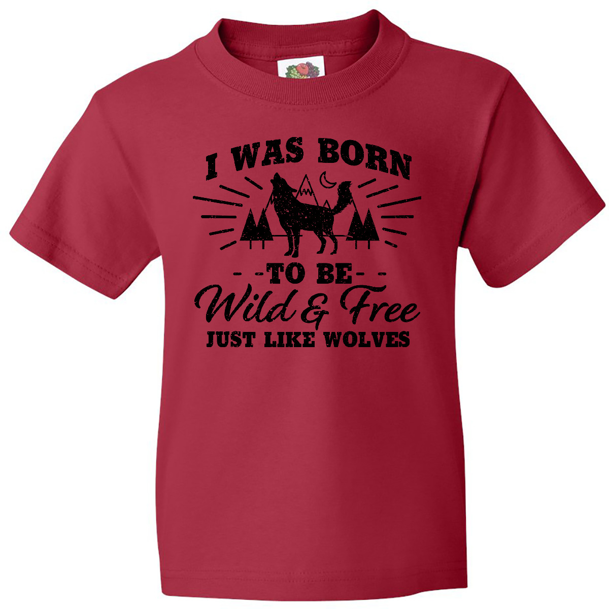 Inktastic I Was Born To Be Wild And Free With Wolf And Mountains Youth T-Shirt - Picture 7 of 10