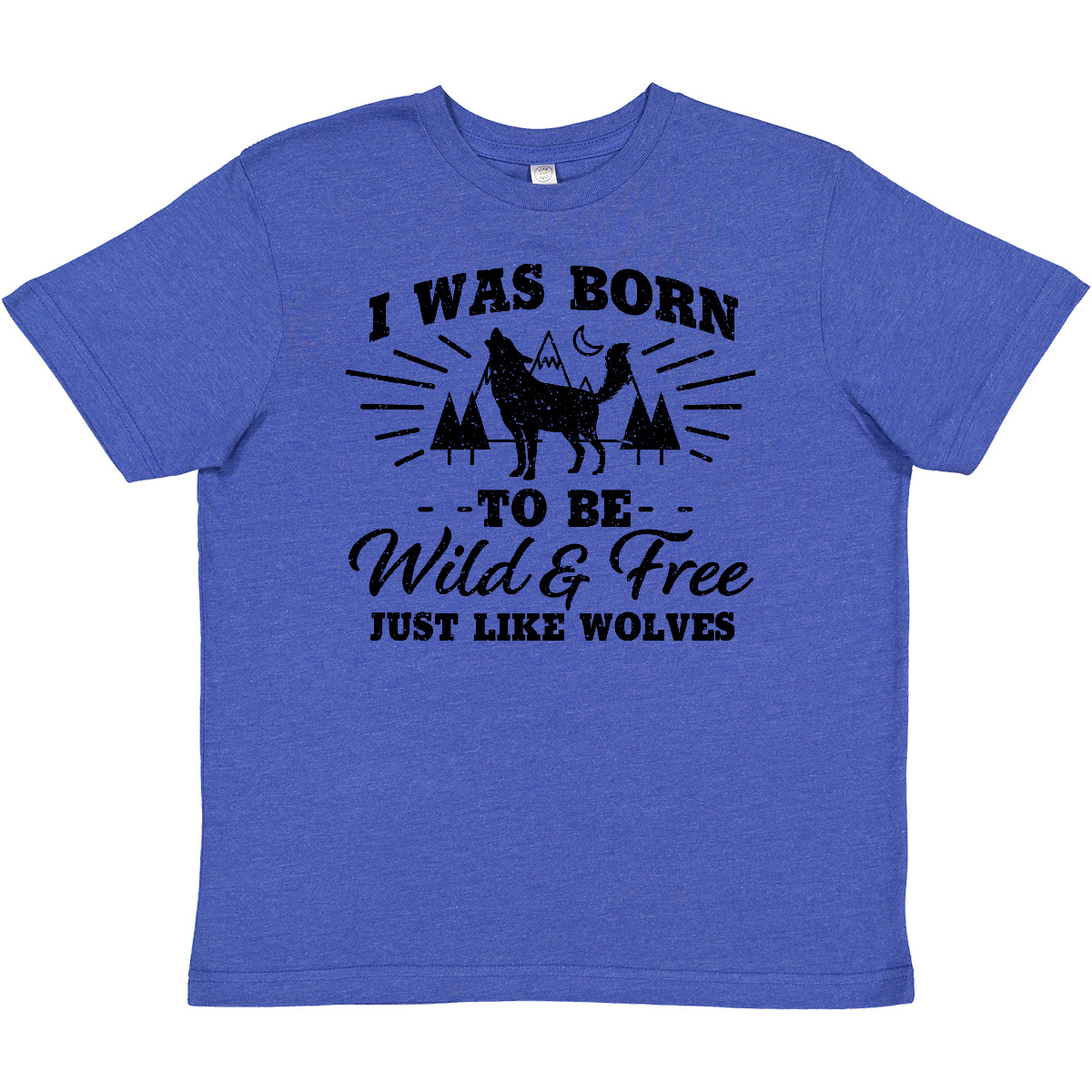 Inktastic I Was Born To Be Wild And Free With Wolf And Mountains Youth T-Shirt - Picture 9 of 10