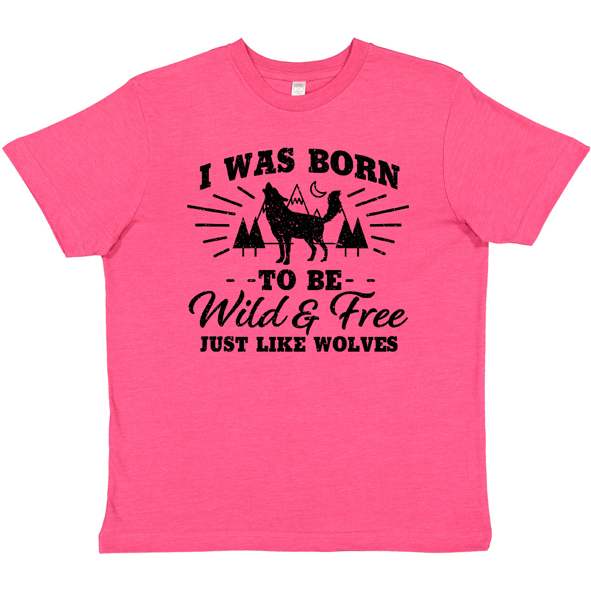 Inktastic I Was Born To Be Wild And Free With Wolf And Mountains Youth T-Shirt - Picture 8 of 10