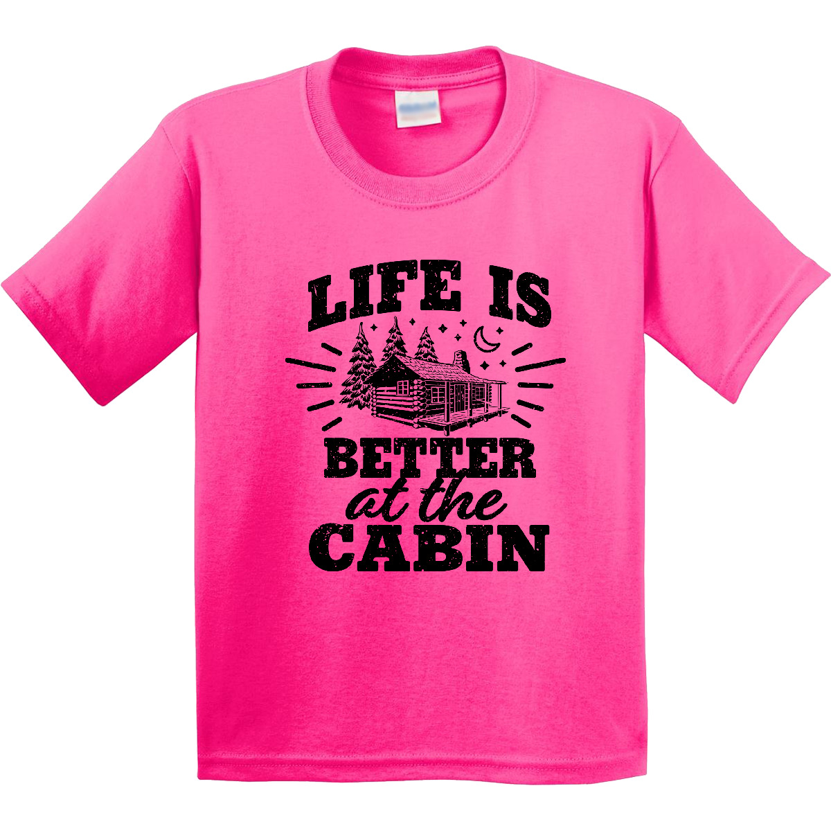 Inktastic Life Is Better At The Cabin With Trees And Moon Youth T-Shirt Hunt As - Picture 5 of 8