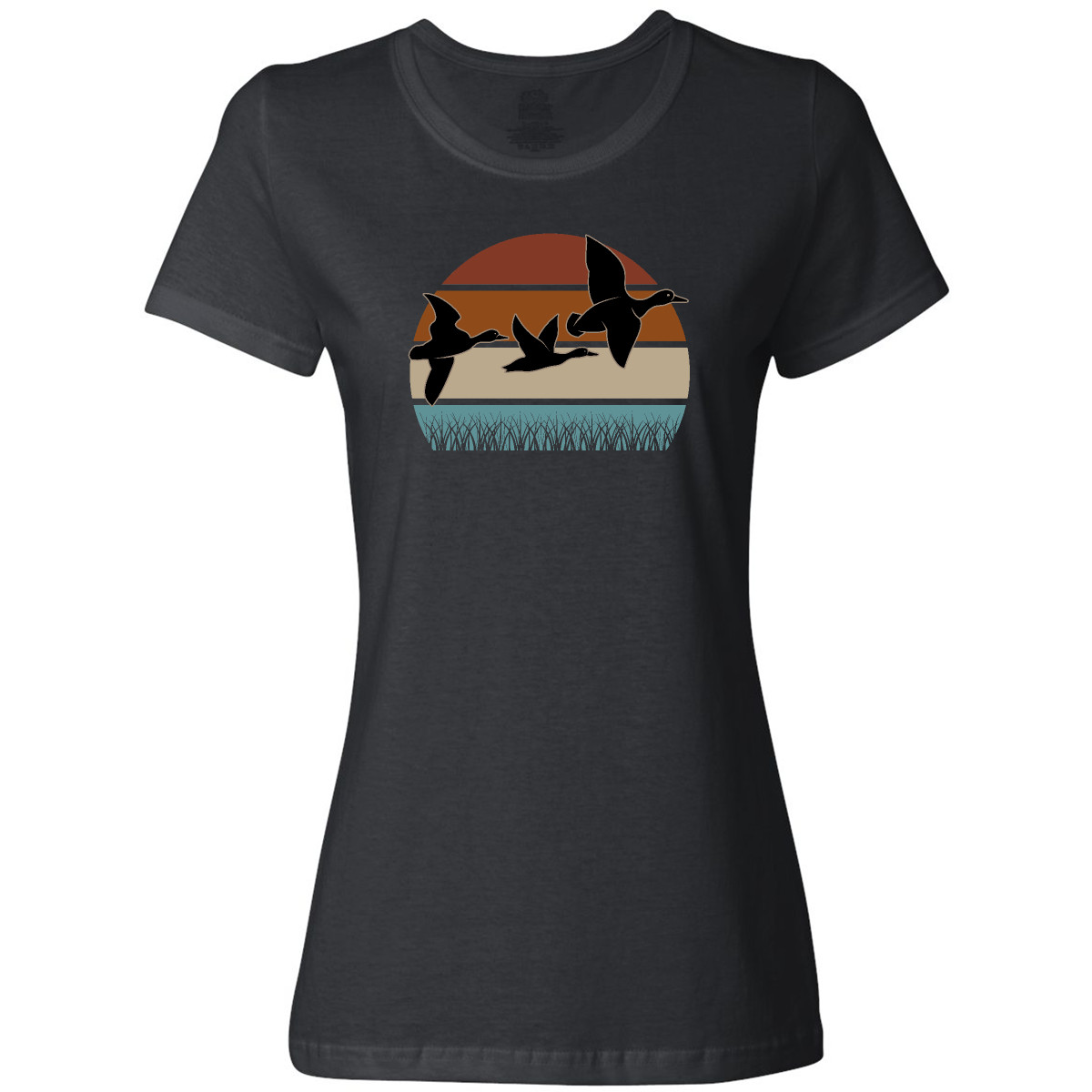 Inktastic Duck Hunting Retro Sunset Hunter Women's T-Shirt Outdoors Season Icon