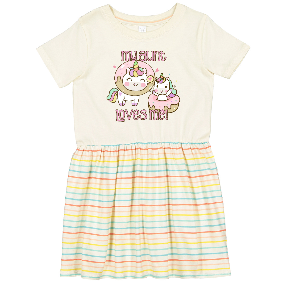 Inktastic My Aunt Loves Me Unicorn Toddler Dress Doughnut Donut Cute Girls - Picture 2 of 5
