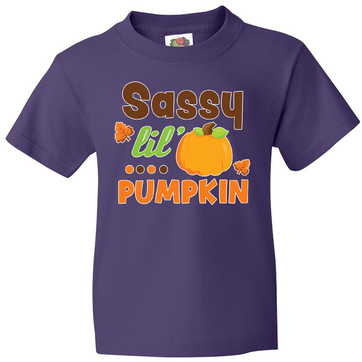 Inktastic Thanksgiving Sassy Lil Pumpkin With Fall Leaves Youth T-Shirt Cute Day - Picture 7 of 9