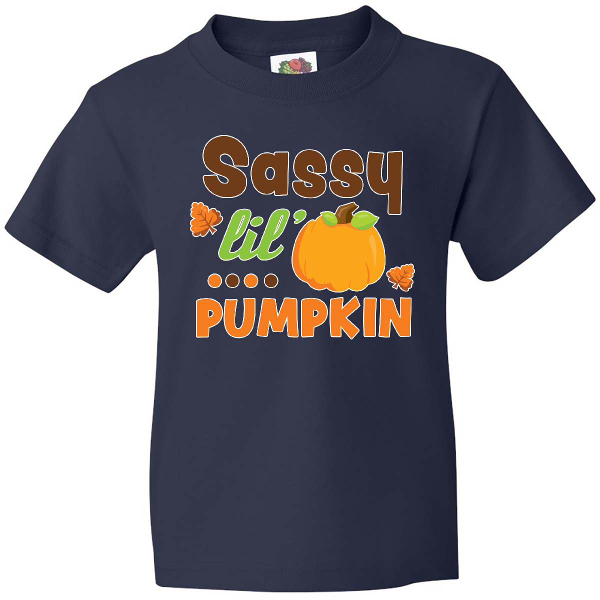 Inktastic Thanksgiving Sassy Lil Pumpkin With Fall Leaves Youth T-Shirt Cute Day - Picture 5 of 9