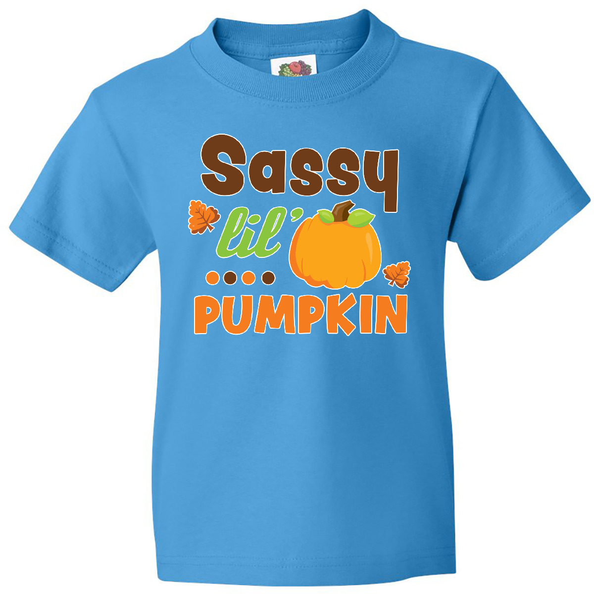 Inktastic Thanksgiving Sassy Lil Pumpkin With Fall Leaves Youth T-Shirt Cute Day - Picture 6 of 9