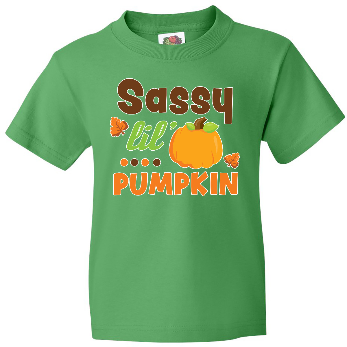 Inktastic Thanksgiving Sassy Lil Pumpkin With Fall Leaves Youth T-Shirt Cute Day - Picture 4 of 9