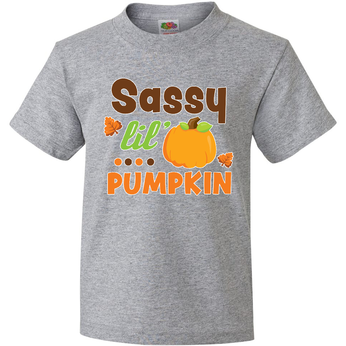 Inktastic Thanksgiving Sassy Lil Pumpkin With Fall Leaves Youth T-Shirt Cute Day - Picture 3 of 9