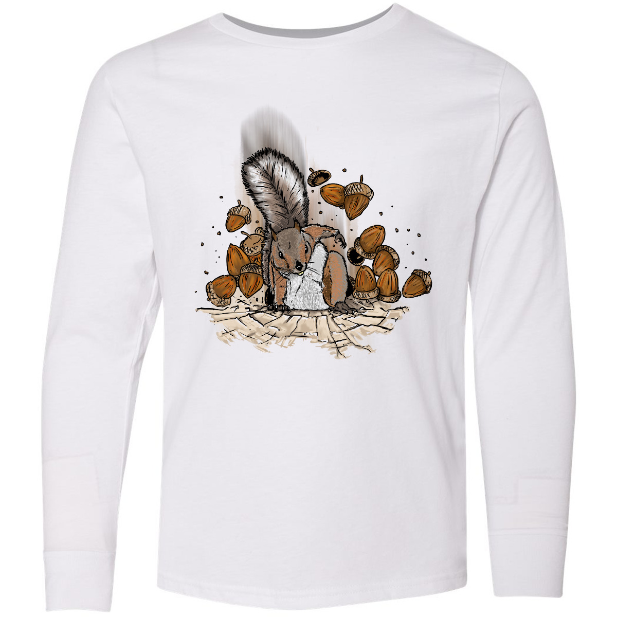Inktastic Squirrel Superhero Landing With Acorns Youth Long Sleeve T-Shirt Funny - Picture 4 of 4