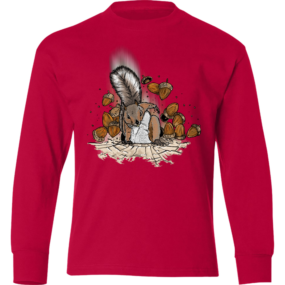 Inktastic Squirrel Superhero Landing With Acorns Youth Long Sleeve T-Shirt Funny - Picture 3 of 4