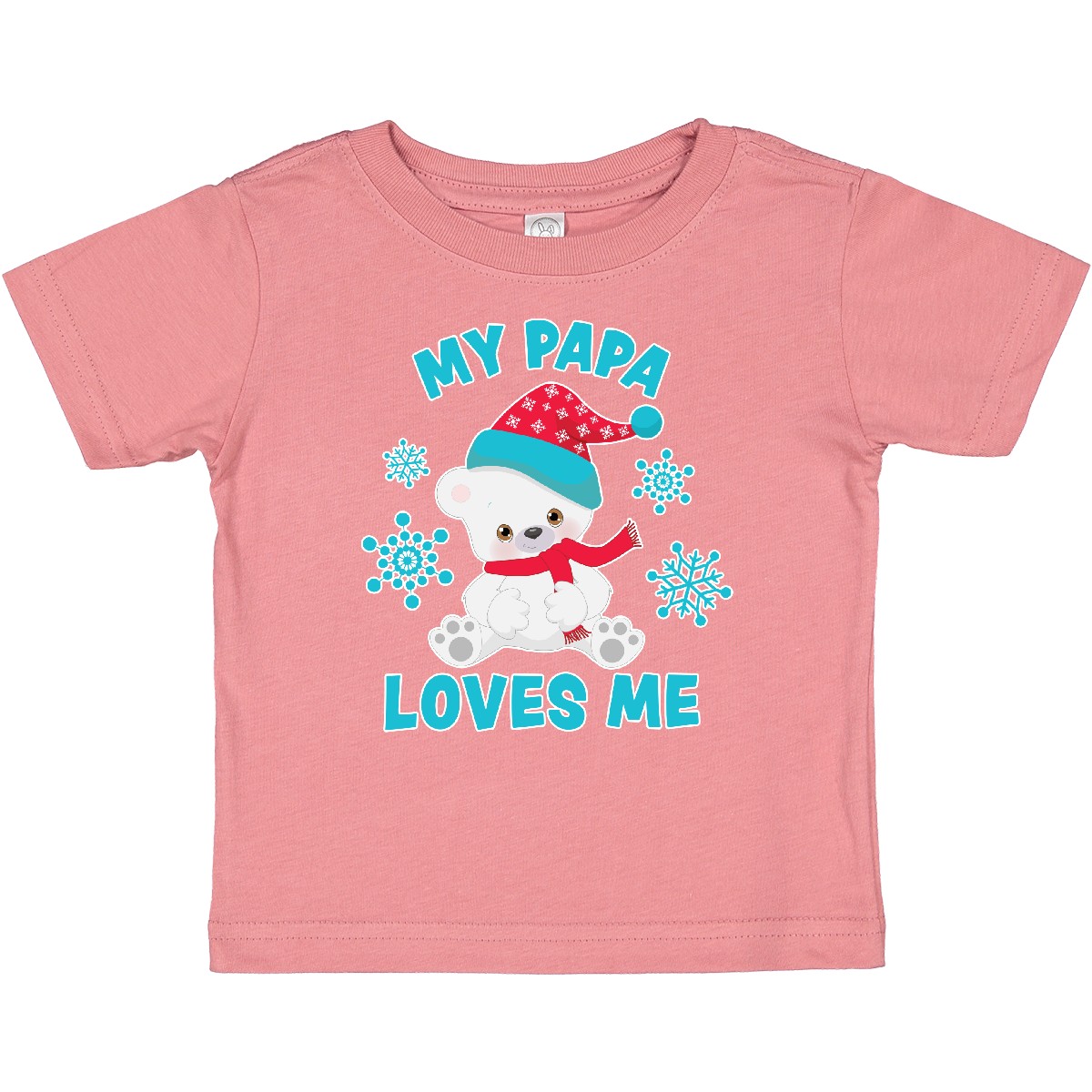 Inktastic Polar Bear My Papa Loves Me In Santa Hat With Snowflakes Baby T-Shirt - Picture 4 of 6