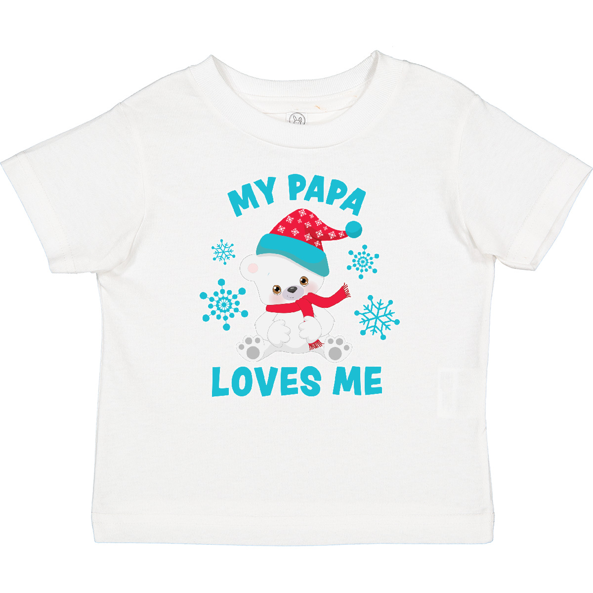 Inktastic Polar Bear My Papa Loves Me In Santa Hat With Snowflakes Baby T-Shirt - Picture 6 of 6