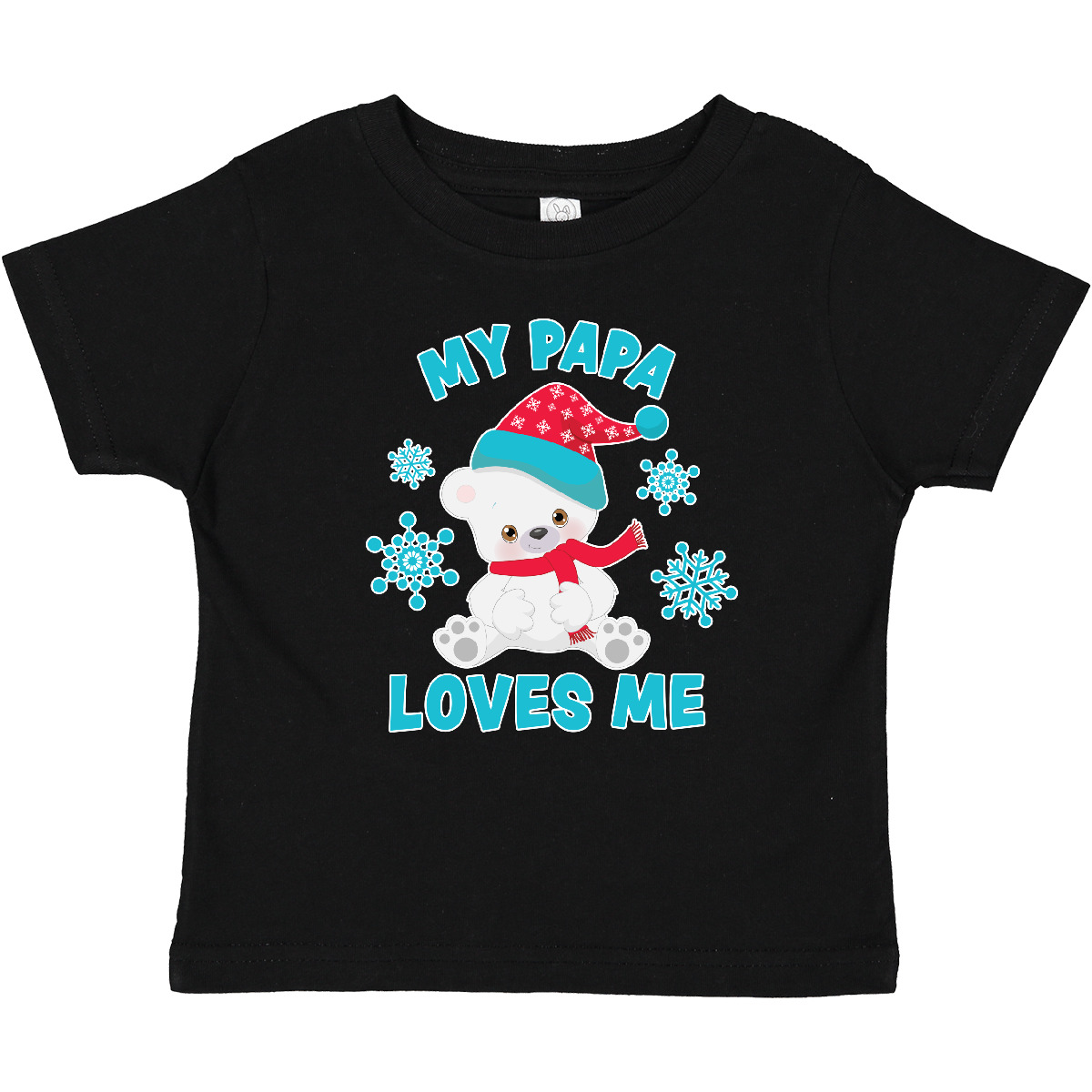 Inktastic Polar Bear My Papa Loves Me In Santa Hat With Snowflakes Baby T-Shirt - Picture 2 of 6