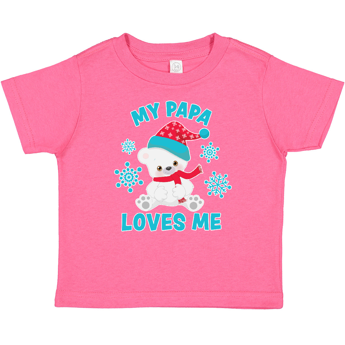Inktastic Polar Bear My Papa Loves Me In Santa Hat With Snowflakes Baby T-Shirt - Picture 3 of 6