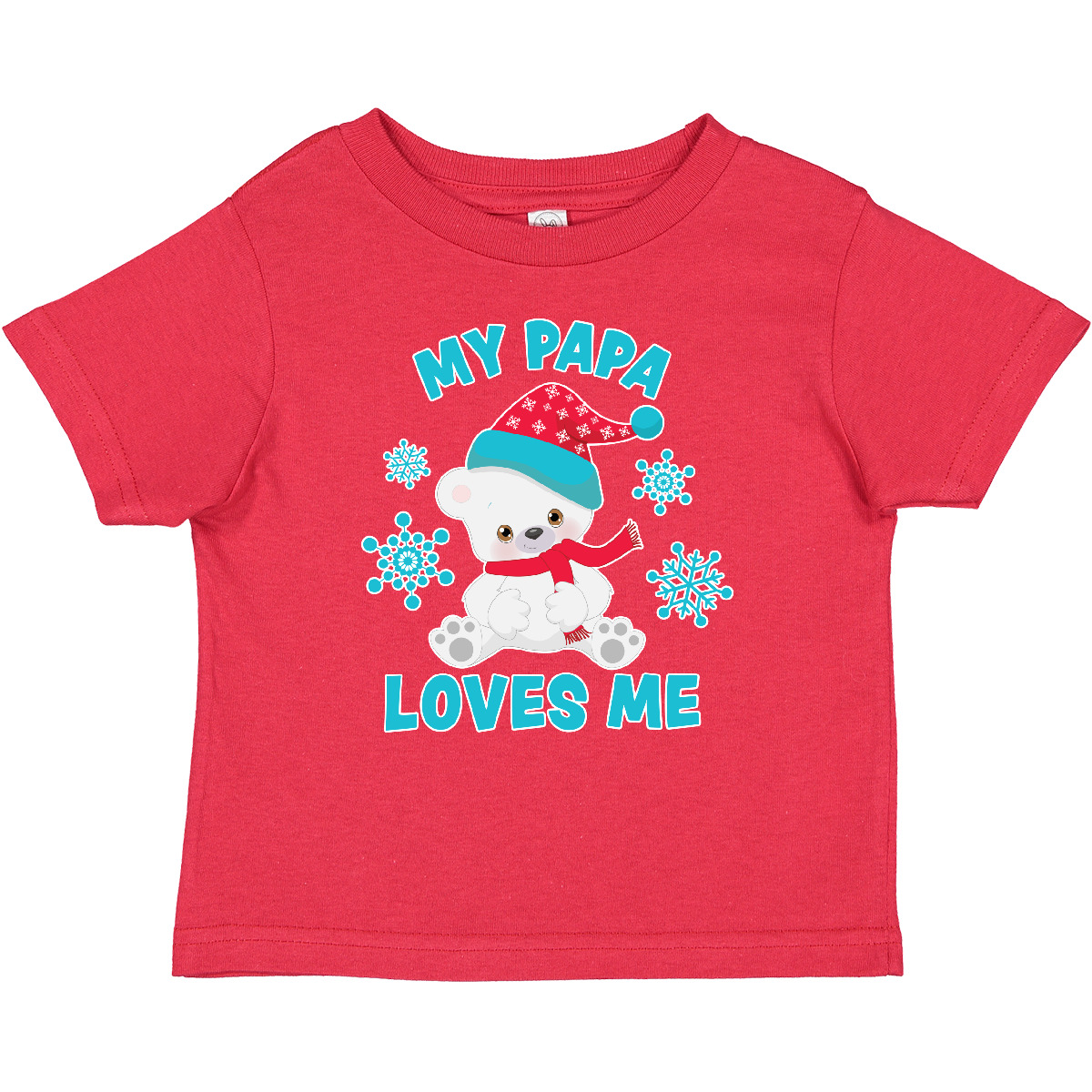 Inktastic Polar Bear My Papa Loves Me In Santa Hat With Snowflakes Baby T-Shirt - Picture 5 of 6