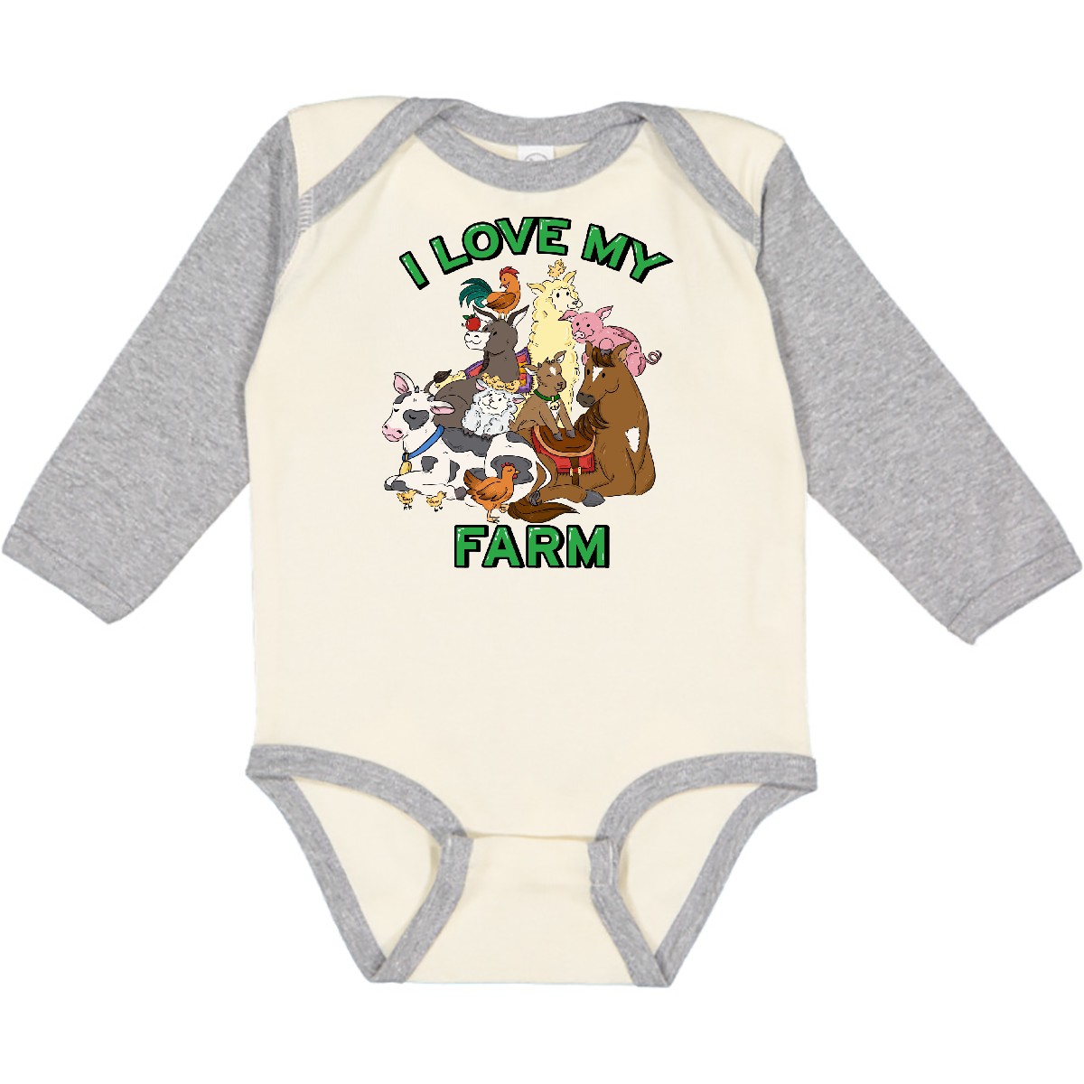 Inktastic I Love My Farm With Happy Farm Animals Long Sleeve Creeper Alpaca Cow