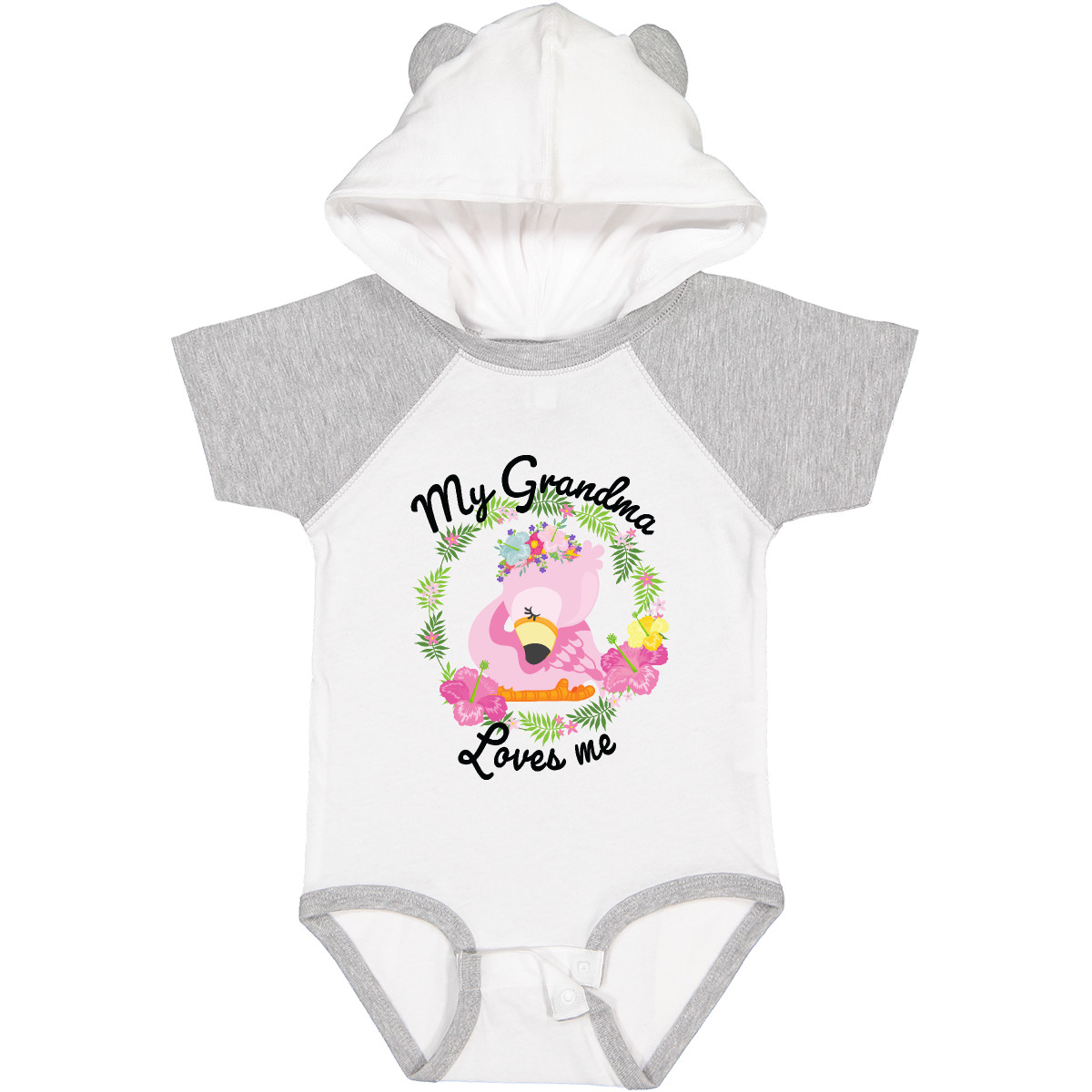 Inktastic Baby Flamingo Meine Oma liebt mich mit Blumenkranz Baby Body - Bild 9 von 9