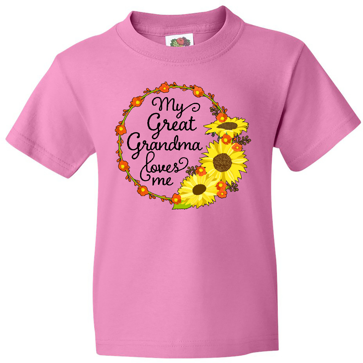 Inktastic My Great Grandma Loves Me With Sunflower Wreath Youth T-Shirt Family - Picture 2 of 8