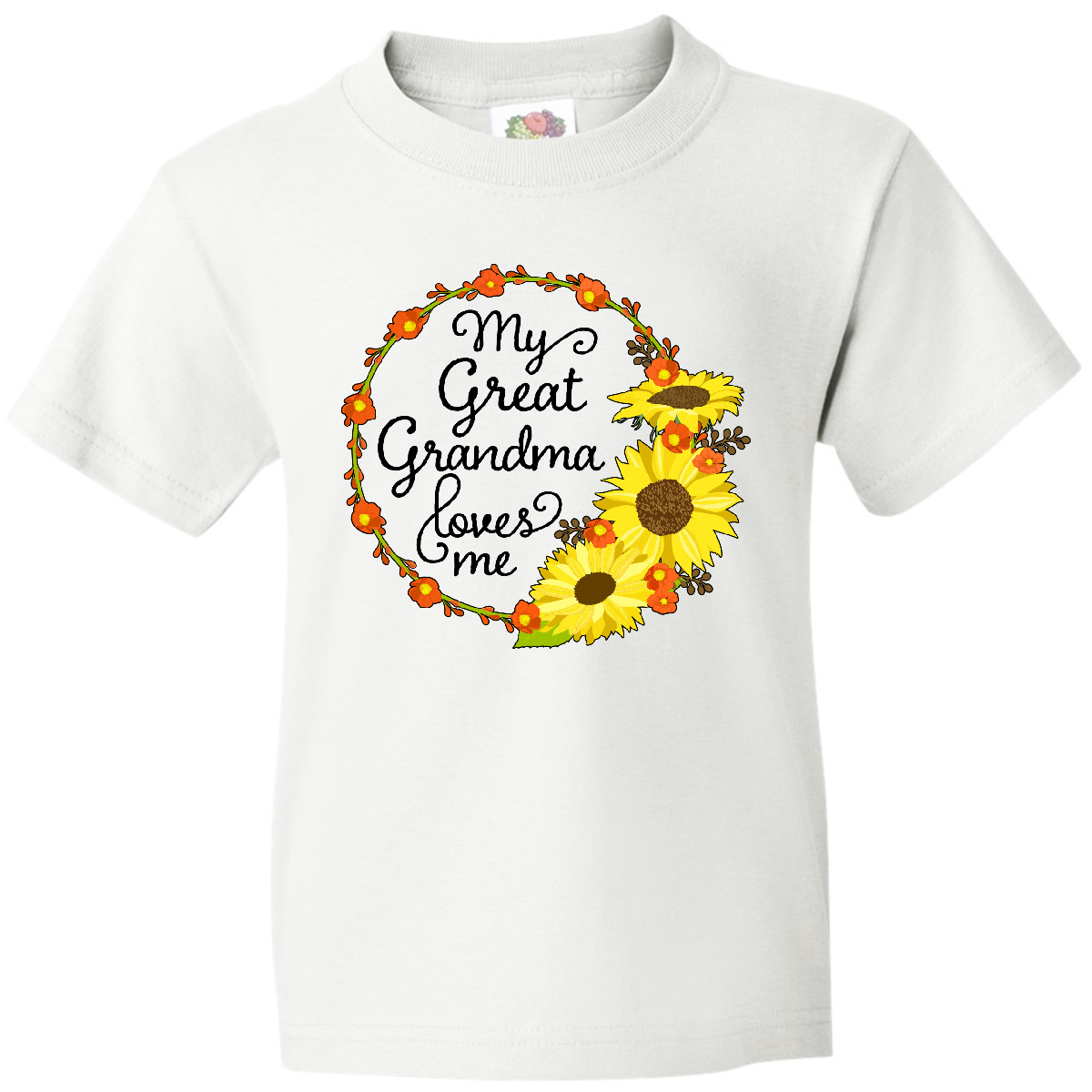 Inktastic My Great Grandma Loves Me With Sunflower Wreath Youth T-Shirt Family - Picture 8 of 8