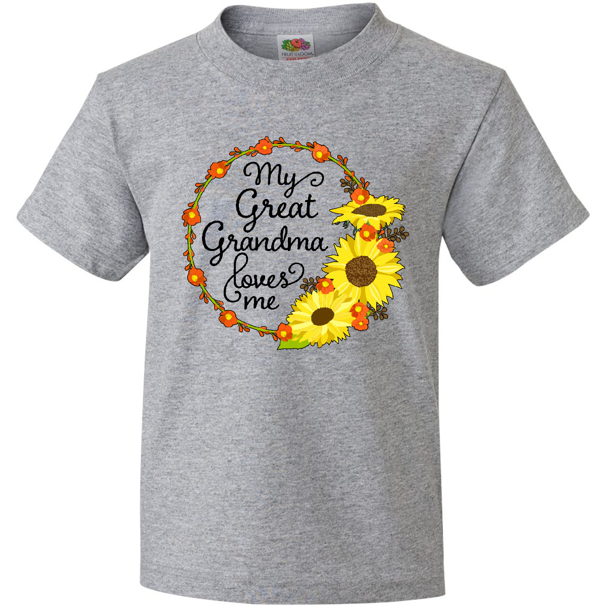 Inktastic My Great Grandma Loves Me With Sunflower Wreath Youth T-Shirt Family - Picture 3 of 8