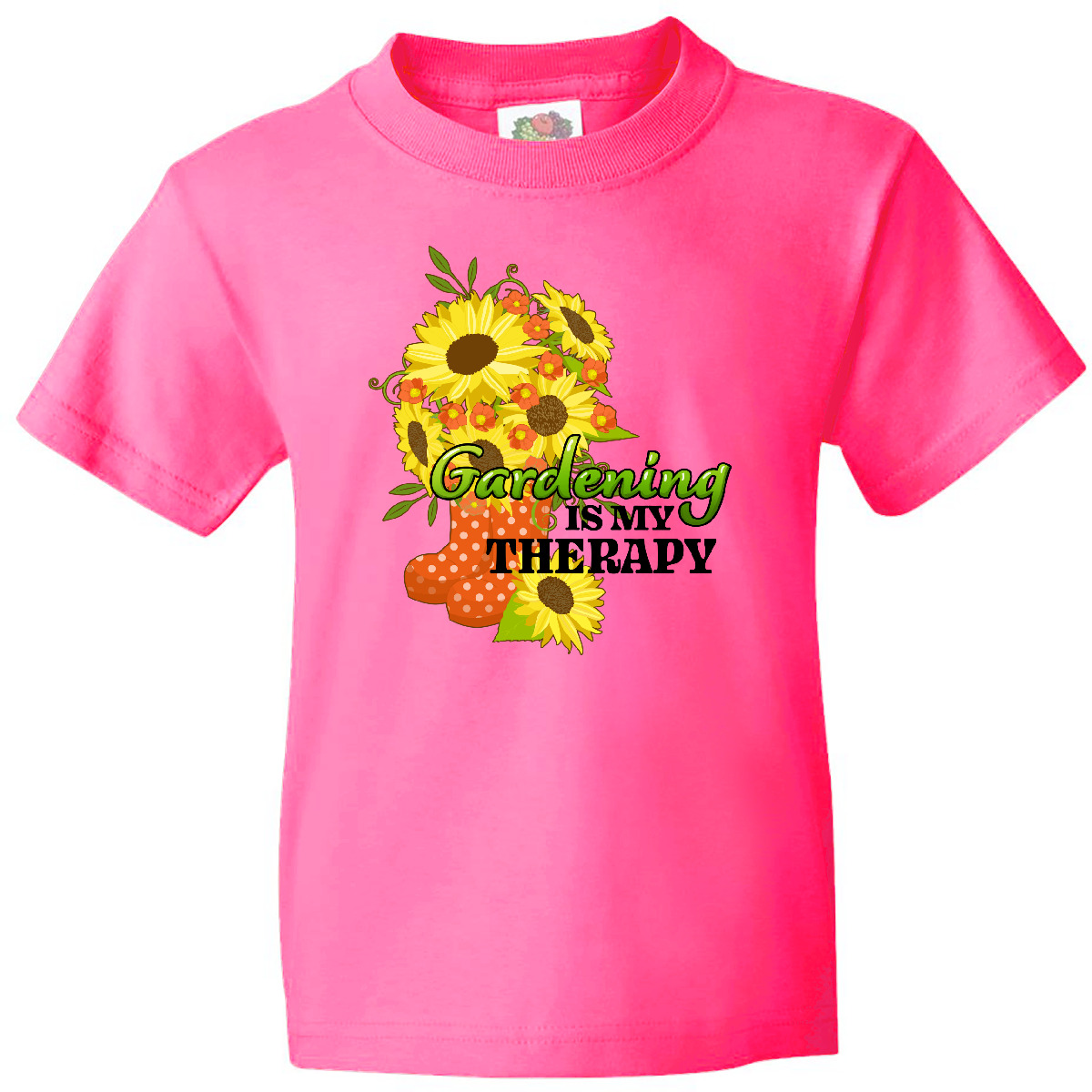 Inktastic Gardening Is My Therapy With Sunflowers And Boots Youth T-Shirt Flower - Picture 4 of 8