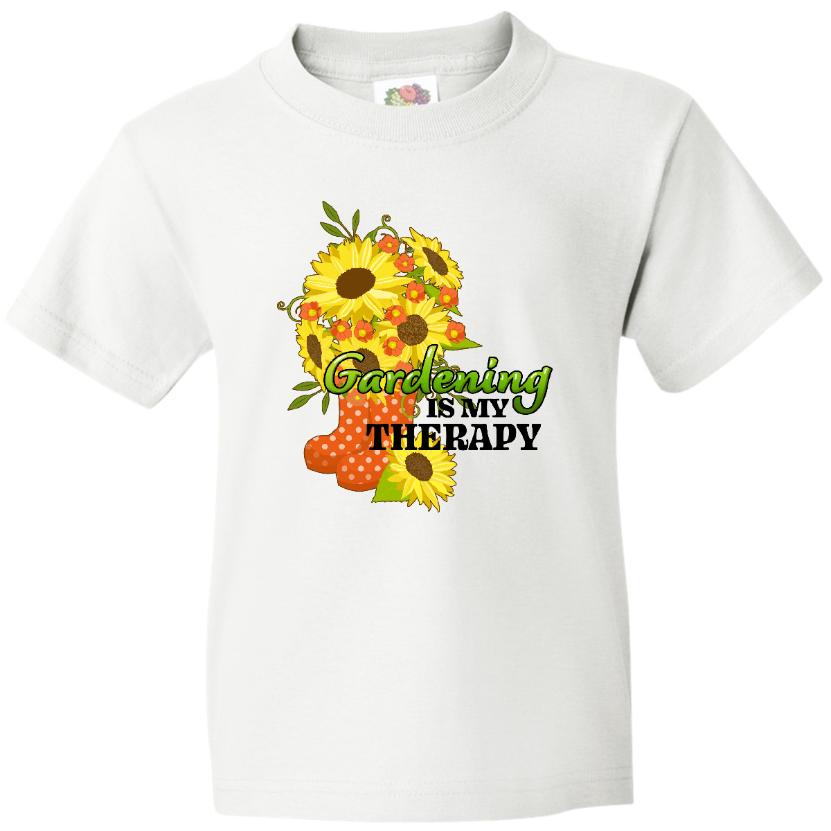 Inktastic Gardening Is My Therapy With Sunflowers And Boots Youth T-Shirt Flower - Picture 8 of 8