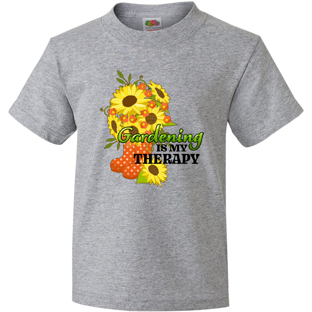 Inktastic Gardening Is My Therapy With Sunflowers And Boots Youth T-Shirt Flower - Picture 2 of 8