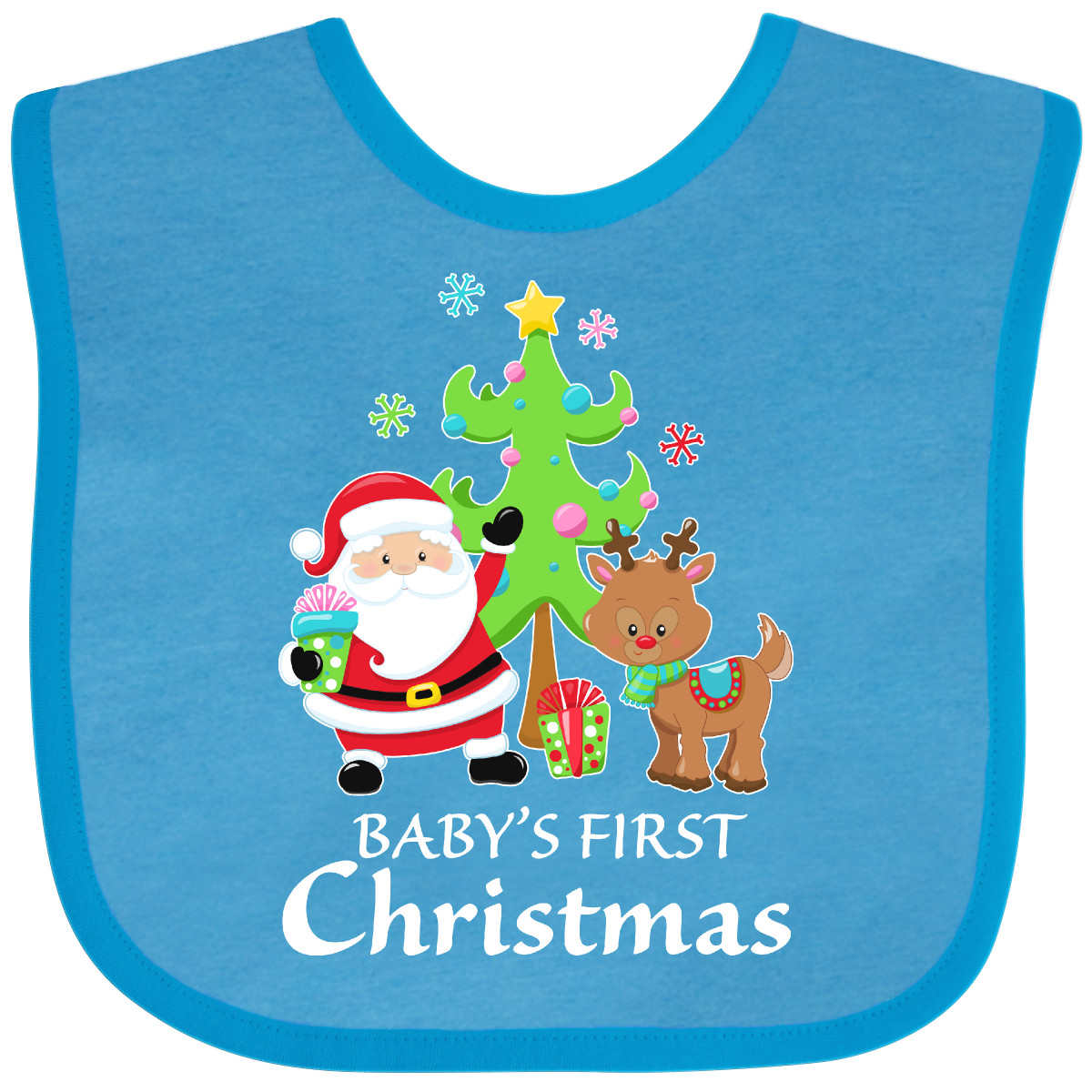 Inktastic Baby's 1st Christmas With Santa Reindeer And Tree Baby Bib Claus Deer - Picture 12 of 12