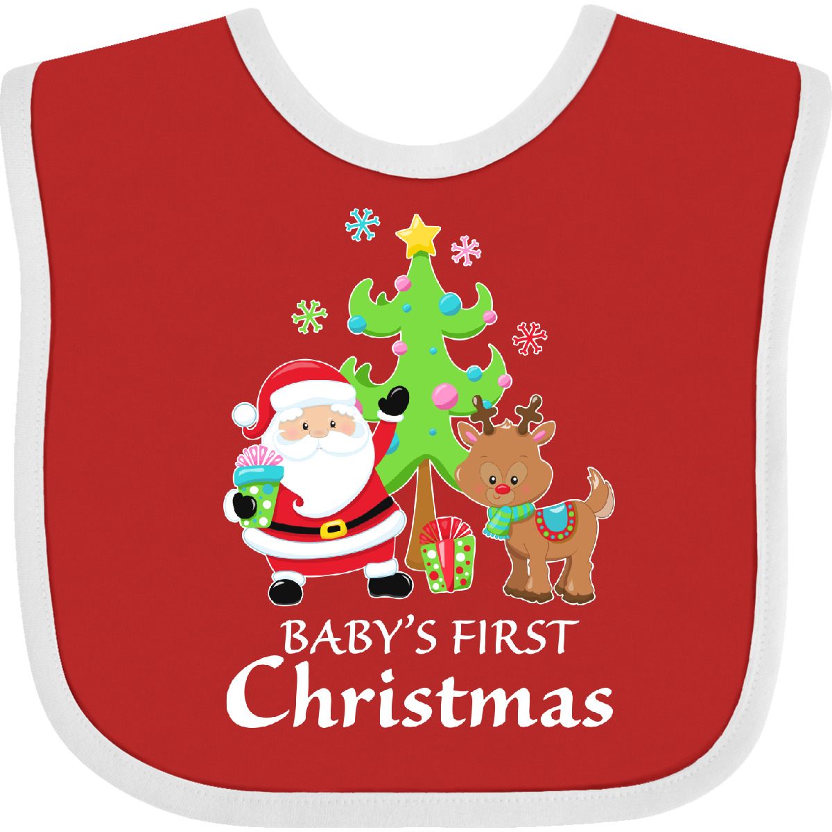 Inktastic Baby's 1st Christmas With Santa Reindeer And Tree Baby Bib Claus Deer - Picture 11 of 12